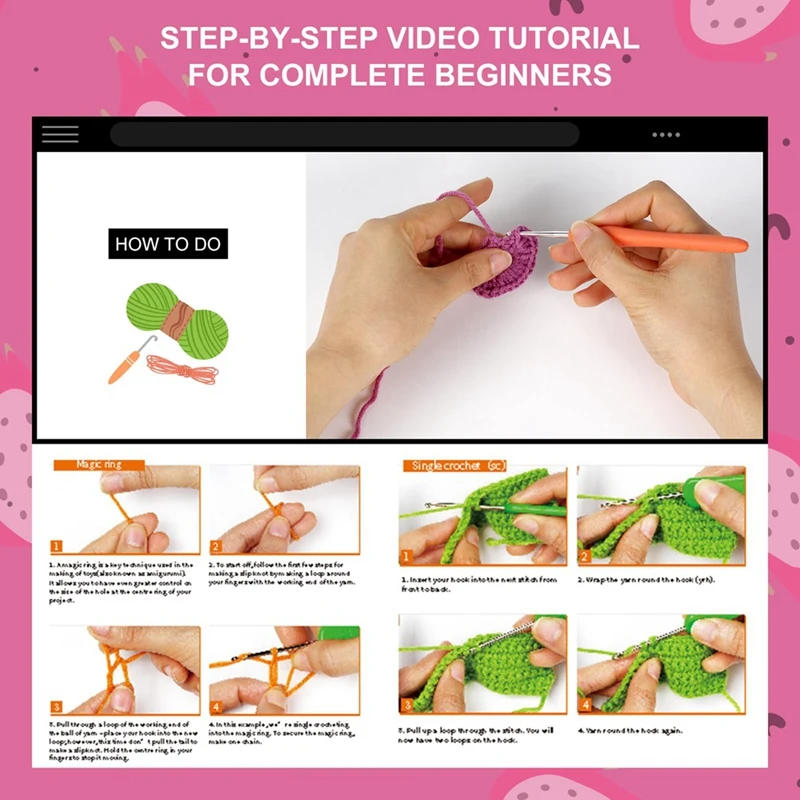 Obst-Kaninchen-Häkelset für Anfänger mit Schritt-für-Schritt-Video-Tutorials Häkeltier-Kit für Kinder und Erwachsene langlebig