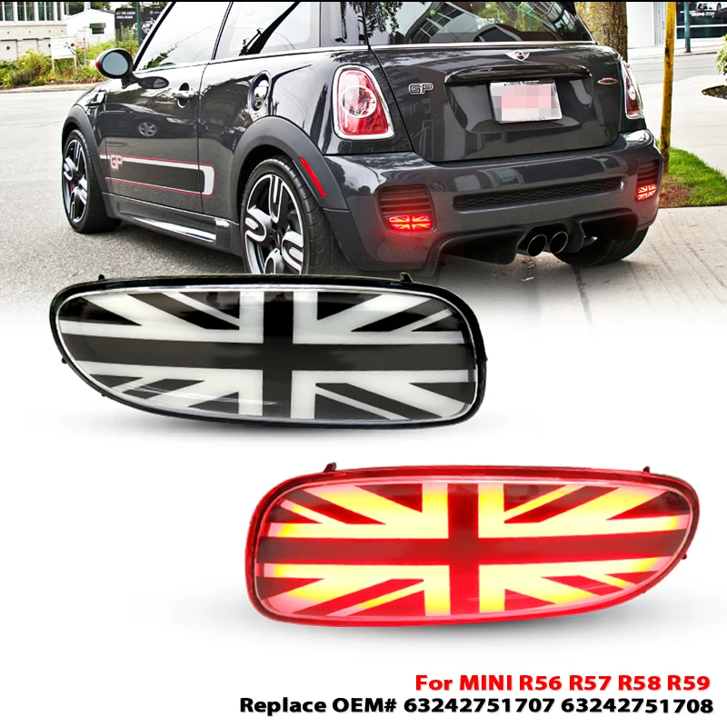 IJDM LED Rear Fog Running Lamps Assy for MINI Cooper R56 R57 R58 R59, Union Jack Style Lenses, Function as Rear Fog/Running Ligh