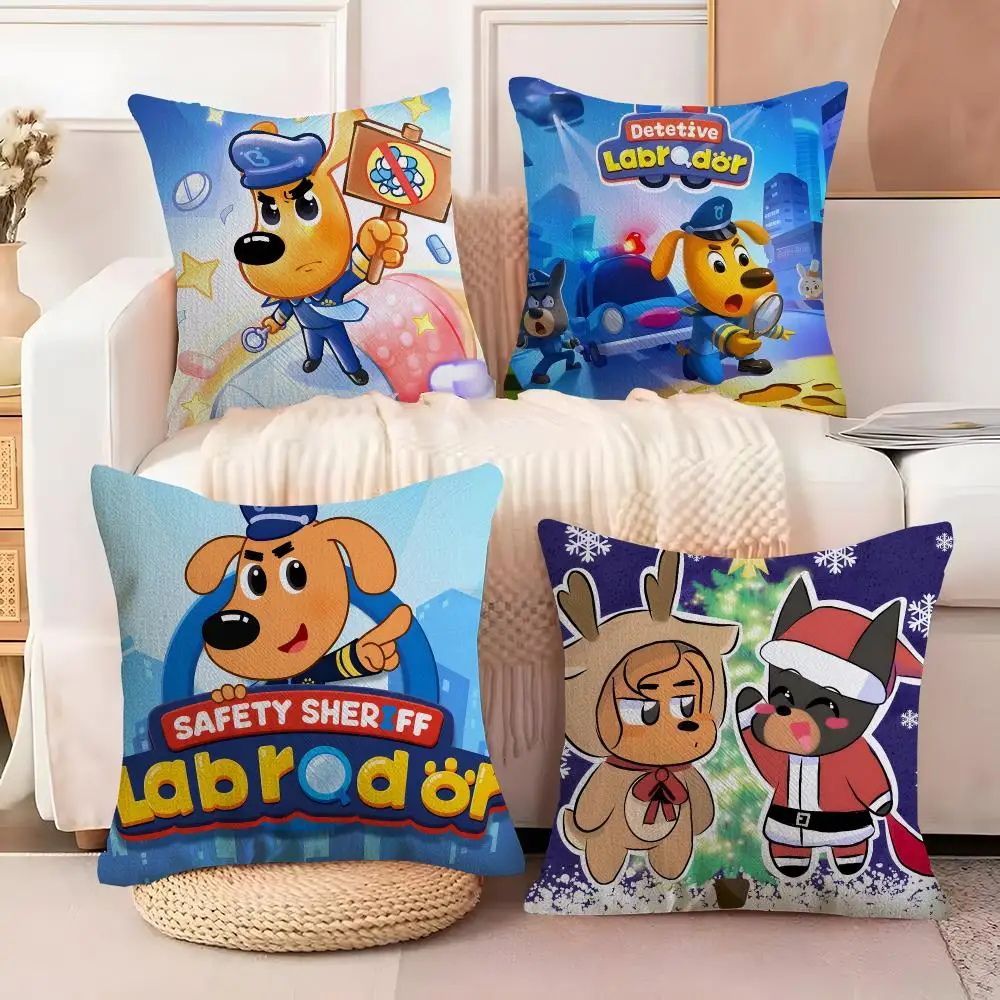 Cartoon S-Safety Sheriff L-Labrador Cushion Cover  Plush Fabric Soft Double Sided Print Sofa Cushion Cover Throw Pillow Covers