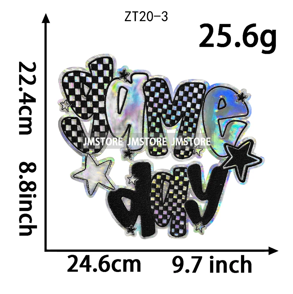 Checkered Game Day Football Sports Mama Iron on Emblem Thermoadhesive Sequin Chenille Embroidery Patches Applique for T-shirts view 5