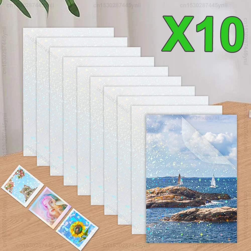 

30/50/100PK Adhesive Cold Laminating Film A4 Hologram Star Dots Photo Laminating Film for Laminator Machine DIY Sticker film