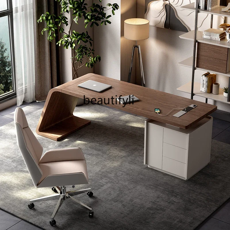 Nordic Walnut Solid Wood Office Computer Desk Living Room Designer Model Affordable Luxury Style Modern Study High-Grade Desk