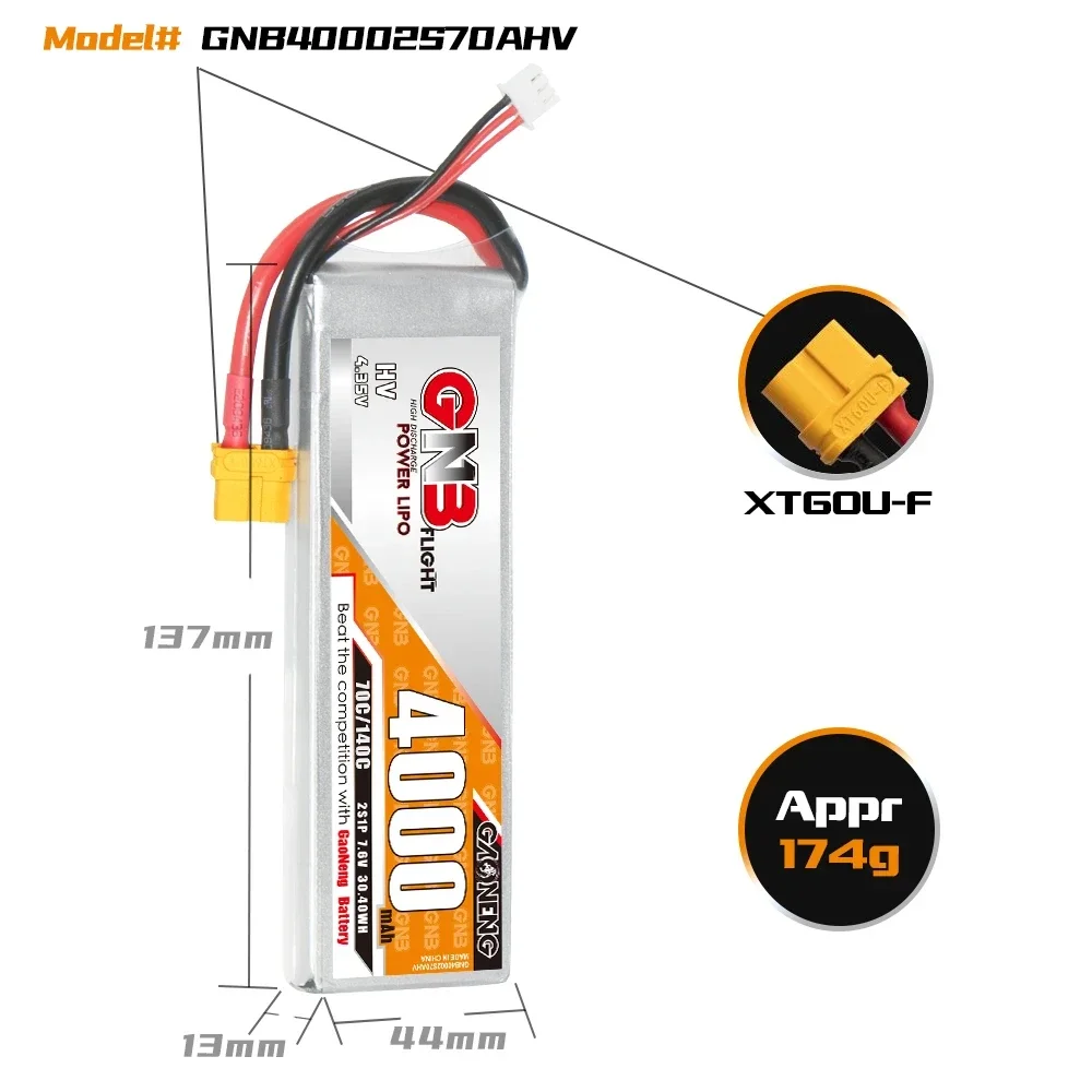 GAONENG GNB 4000mAh HV 2S 70C MAX 140C 7.6V XT90 XT60 Deans T wtyk bateria LiPo dla 1/10 i 1/8 skala RC łódź samochodowa