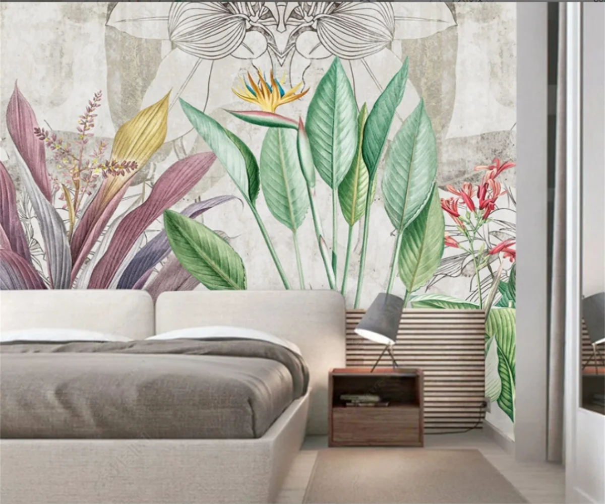 Custom mural of any size hand-painted banana leaf rainforest plant wallpaper, self-adhesive, multiple materials available murals