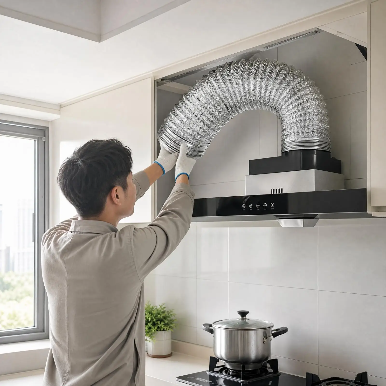 Flexible Aluminum Foil Ventilation Exhaust Duct with Steel Wire Spiral for Range Hood Dryer Booster Fan