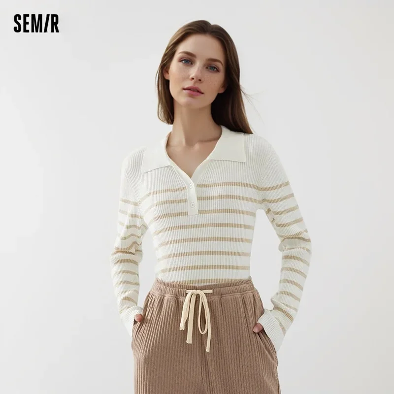 Semir 2024 Sweater Women Tight-Fitting Gentle And Temperament Autumn Striped Pullover Versatile New Style Tops