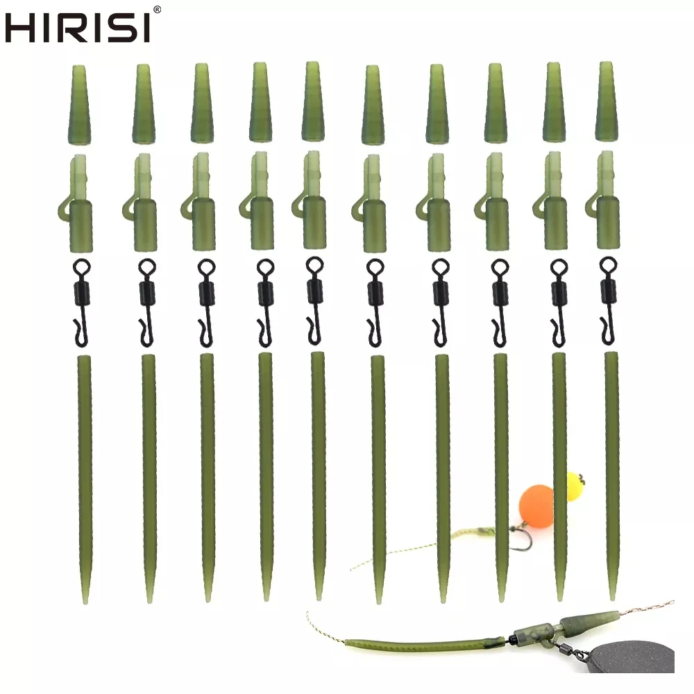 10set Carp Fishing Rig Plastic Safety Lead Clips Tail Rubber Cone Anti Tangle Sleeve Quick Change Swivels Rig M20