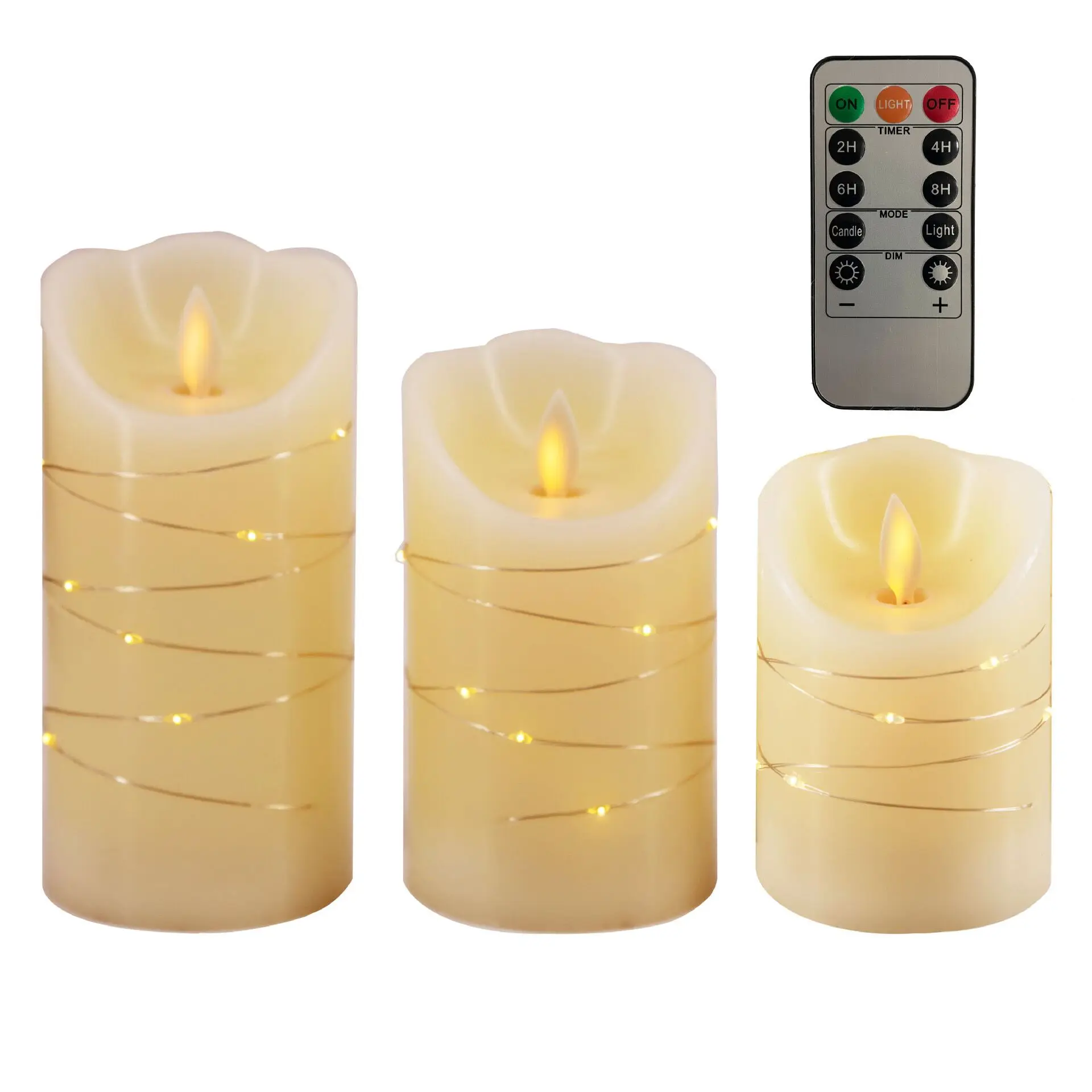 

Pack of 3 Remote controlled Flickering Wavy edge Paraffin Pillar candle Embedded Led String light Xmas Wedding Ambient Lighting