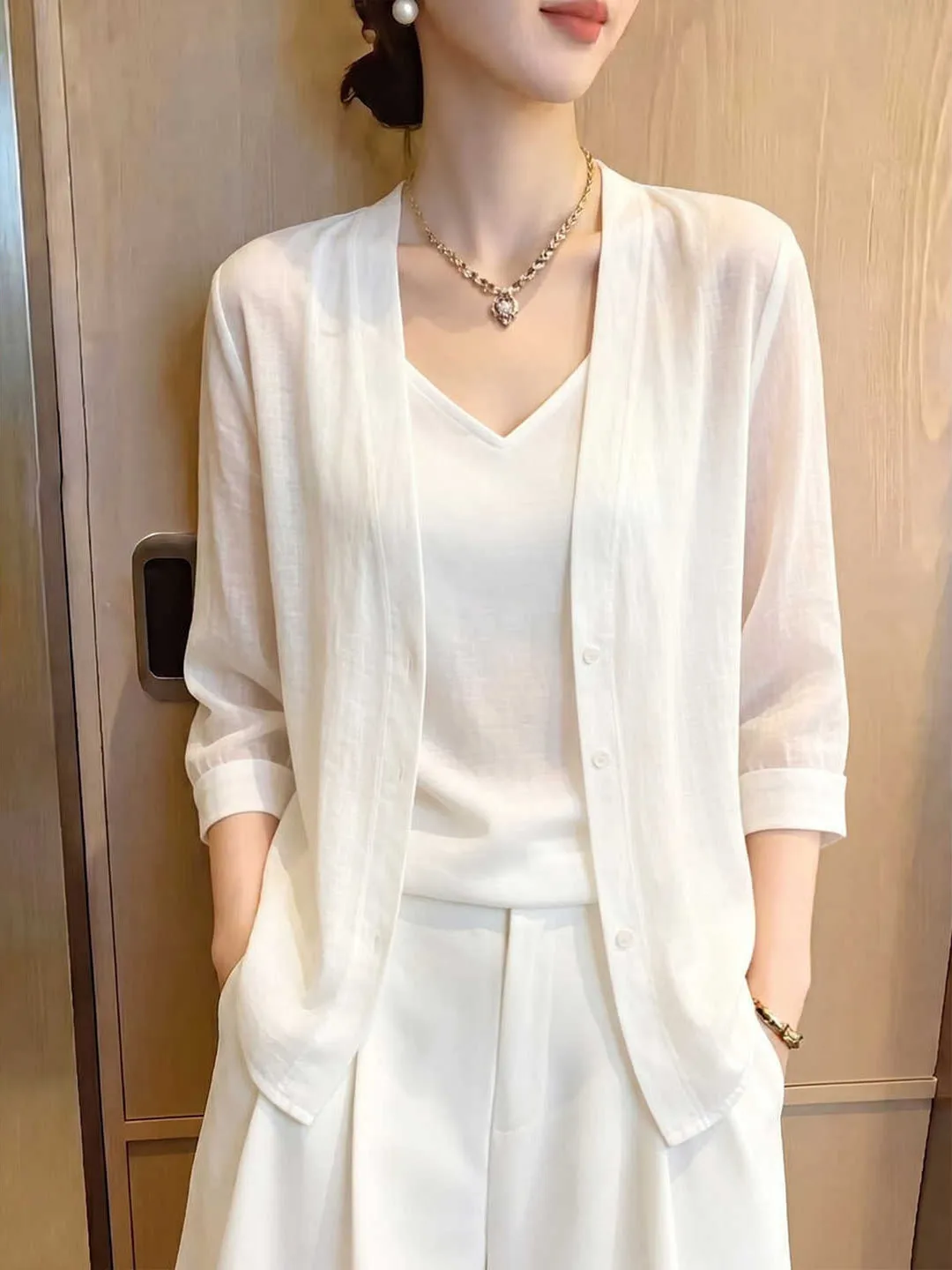 Comfortable Commute Unique Sun Protection Open Cardigan Pure Color Versatile Top Breathable Seven Sleeve Standard Length Wome...