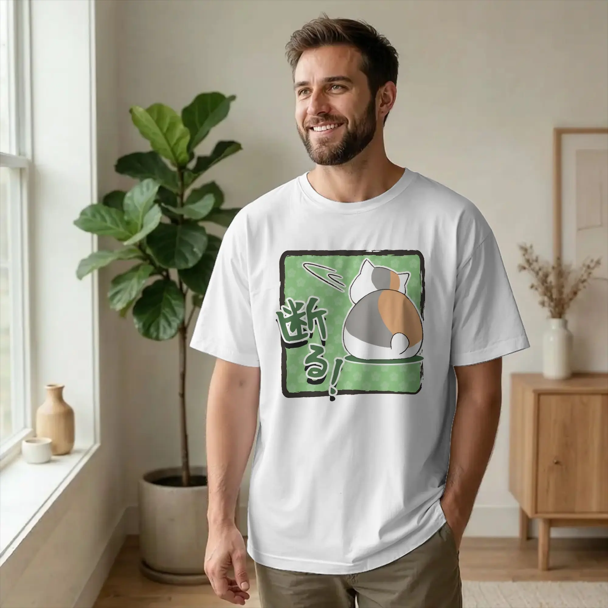 Unique Natsume's Book of Friends Madara T-Shirts Men Round Neck Cotton T Shirt Nyanko Sensei Short Sleeve Tees Plus Size Clothes