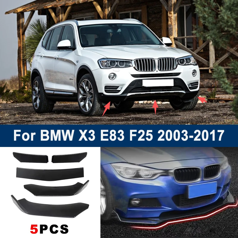 

Adjustable 5Pcs Sectional Front Spoiler Lip For BMW X3 E83 F25 2003-2017 Front Bumper Splitter Car Exterior Sport Body Kit
