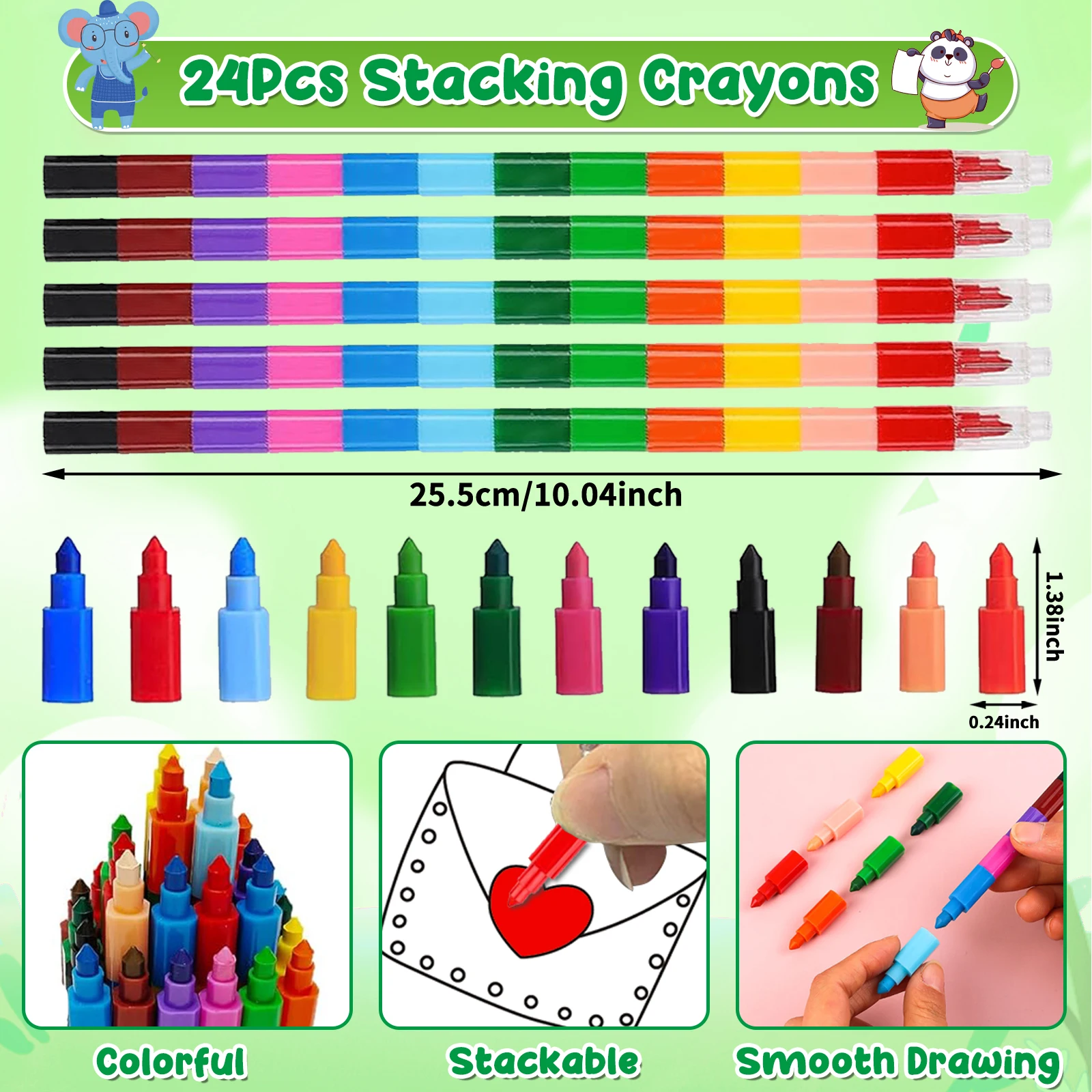 24Pcs Jungle Safari Animals Coloring Books for Kids with 24 Stacking Crayons Mini Coloring Book Party Favors Bulk Gifts Small A