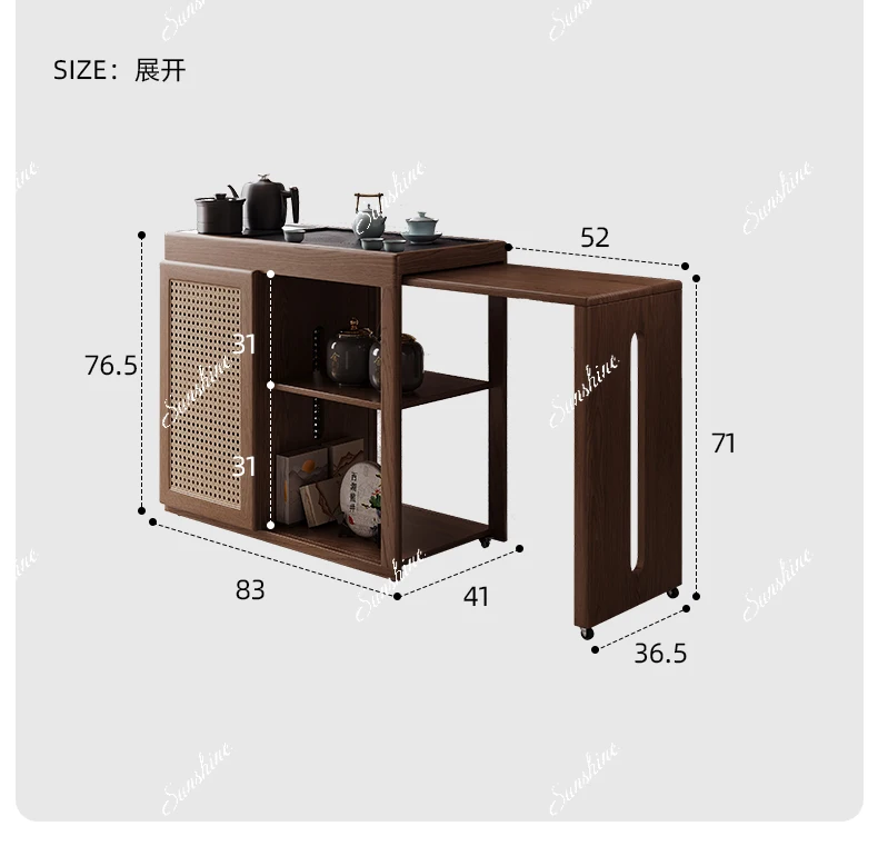 New balcony mobile small tea table household telescopic, Chinese style, small solid wood