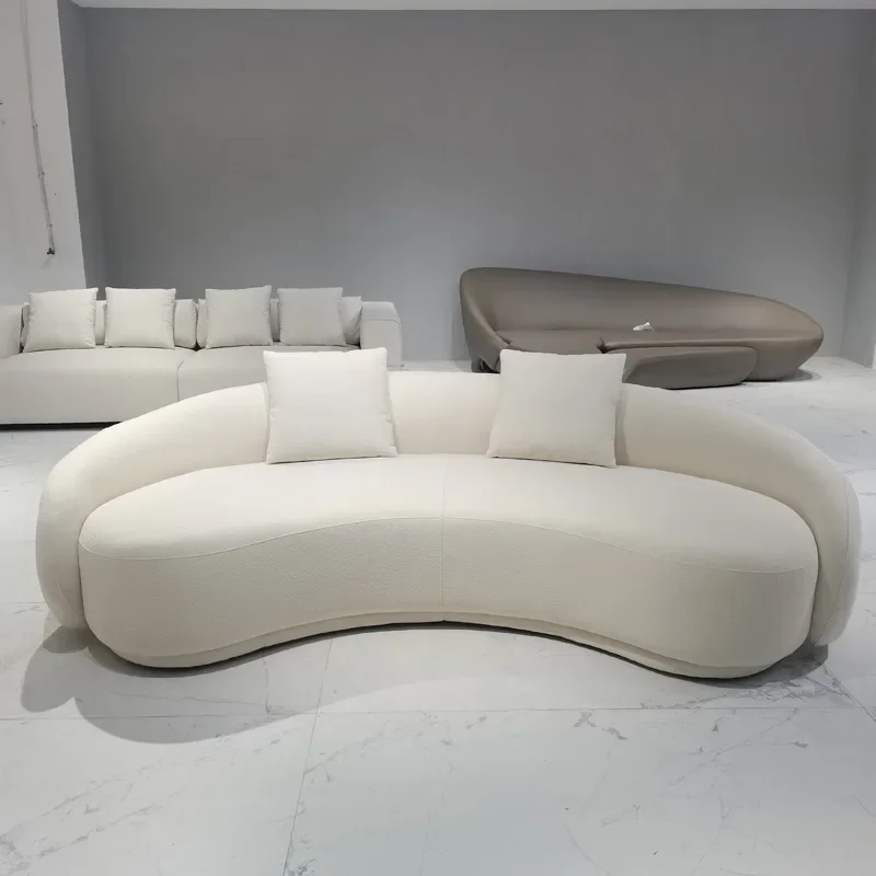 Lamb wool sofa, small apartment living room curved cashew sofa, beauty salon clothing store lounge area 5 groups