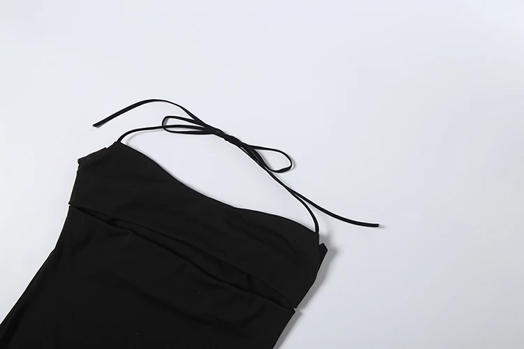 Weird Puss Kleid mit Schleifendekoration am Saum, Damen, Falten, Quasten, Neckholder, Bandage, ärmellos, rückenfrei, eng anliegend, elegant, Party, sexy, Bodycon – Detail 6