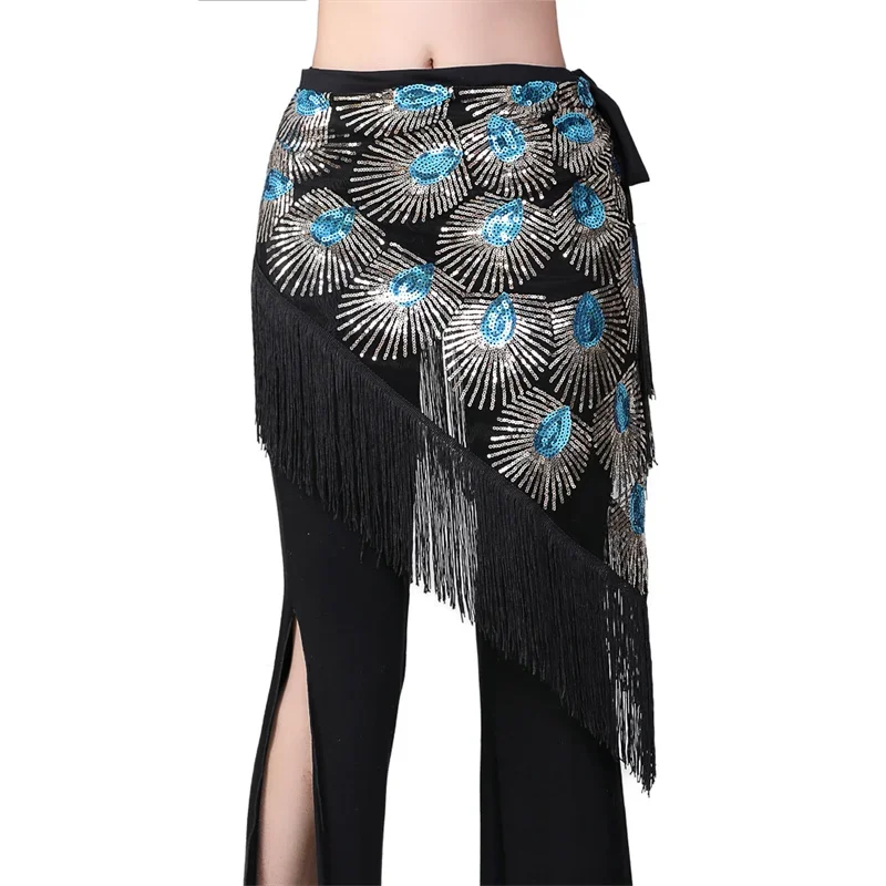 Sequin Tassel Belly Dance Hip Scarf Womens India Carnival Rave Stage Performance Embroidery Waist Chain Costume Wrap Skirt Belt