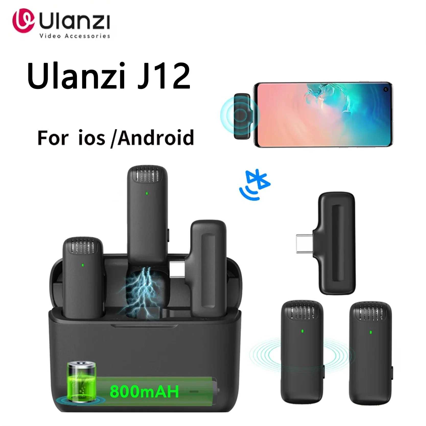 

Original Ulanzi J12 Wireless Lavalier Microphone Plug Play For Smartphone Android iPhone Live Broadcast