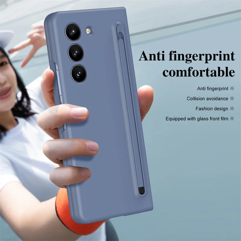 For Samsung Z Fold 5 6 Liquid Silicone Folding Phone Case For Samsung Z Fold 3 4 With Pen Slot Tempered Film Protective Cover - Image 6