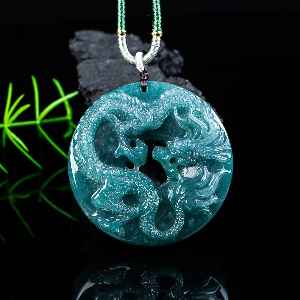 

Burmese Jadeite Dragon Pendant Real Jade Necklace Accessories Carved Amulet Designer Talismans Fashion Charm Gifts for Women