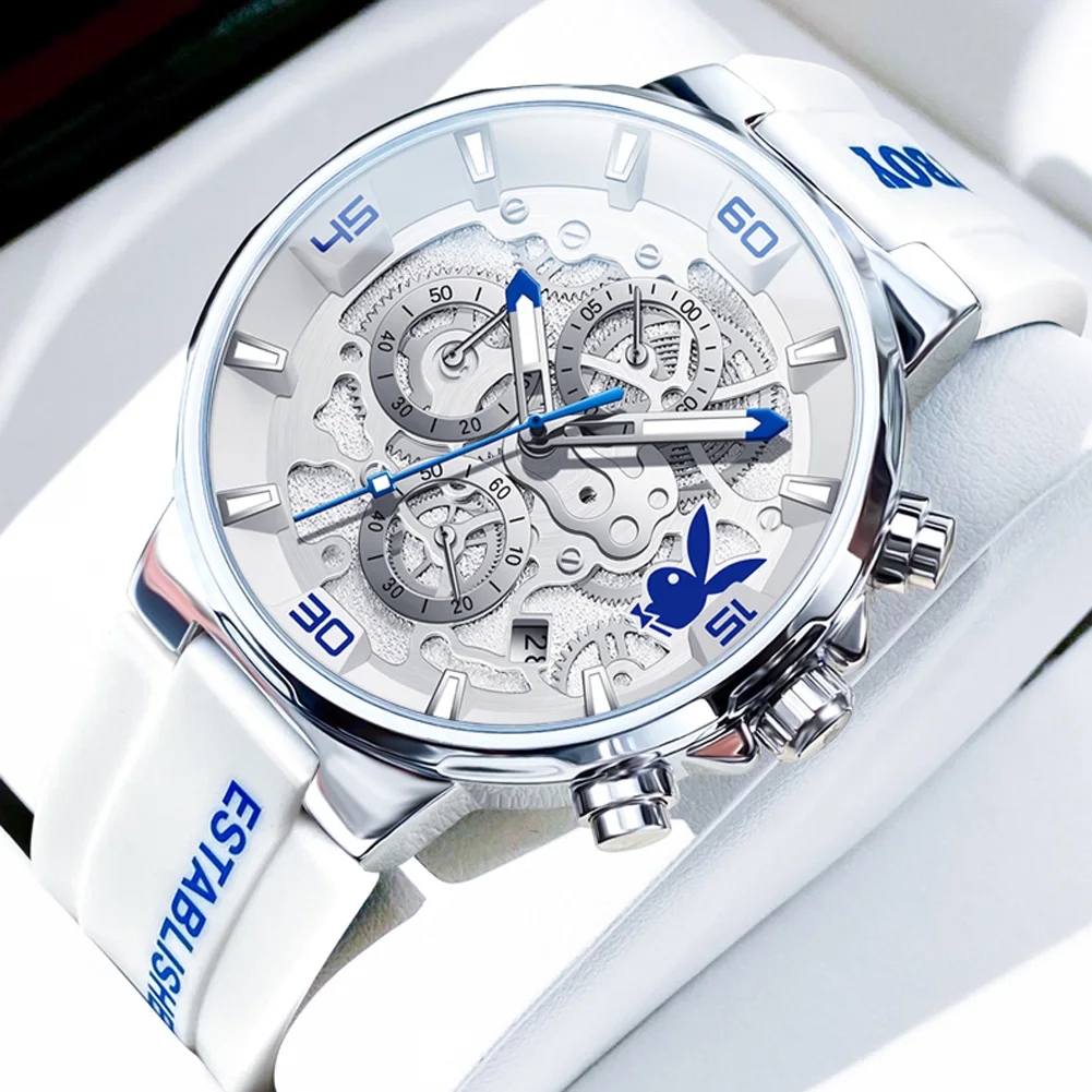

PLAYBOY Original Sports Man Watch Multifunction Fashion Men's Wrist Watches Top Brand Luxury Silicone Strap Quartz Watch for Men
