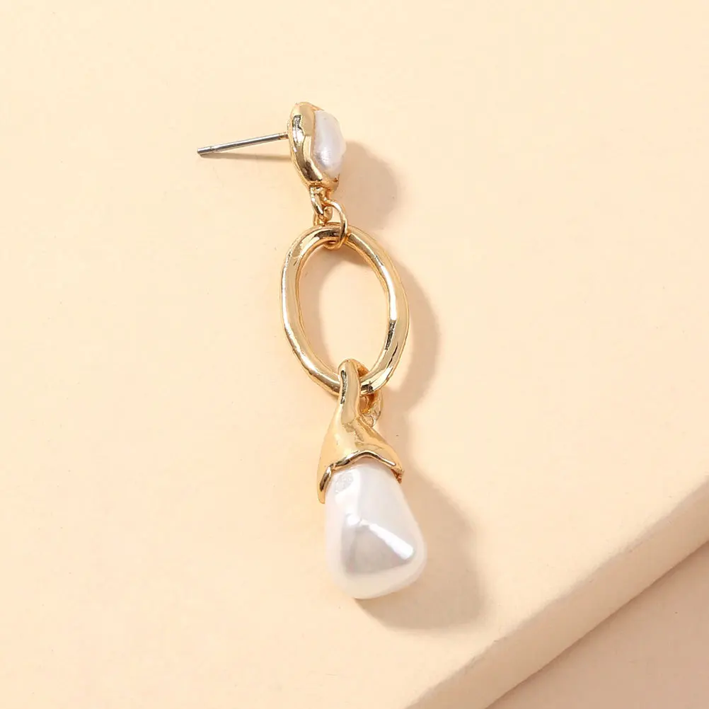 

1Pair Pearl Earrings Retro Stylish Natural Stone Long Fringe Metal Tassel Ear Drop Fashion Dangle Jewelry for Work Party Woman