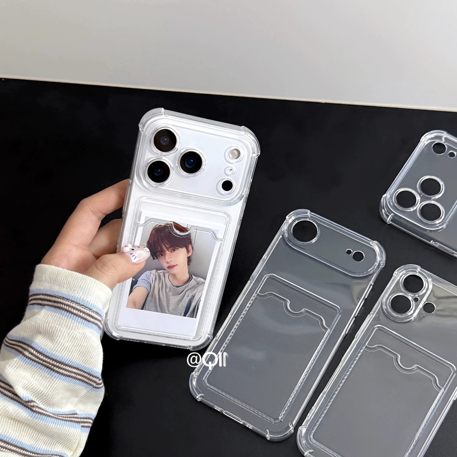 شفافة مع حافظة لهاتف آيفون 17 AIR 16 15 14 13 12 11 Pro MAX 16E MINI XR XS 7 8 Plus Y2K غطاء مقاوم للصدمات