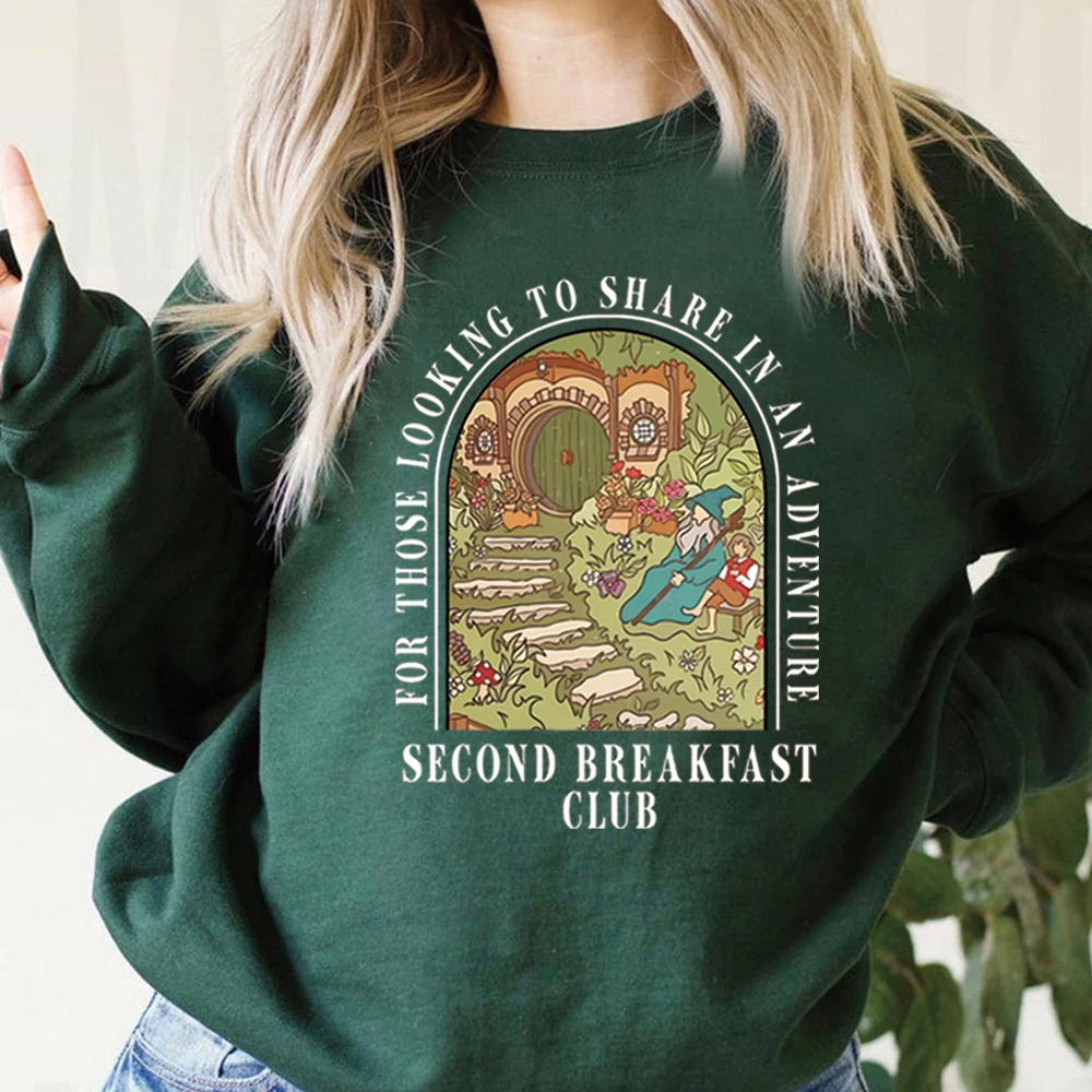 

Свитшот Second Breakfast Club, унисекс, с длинными рукавами, в стиле коттеджкор, для любителей фэнтези и книг