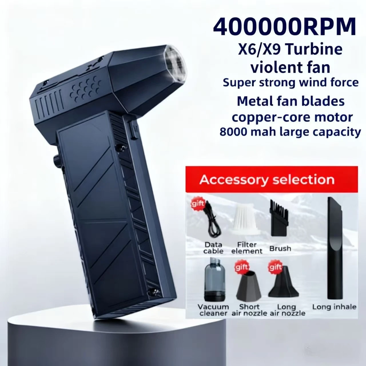

X6 Pro Violent Fan 400000RPM Powerful Air Blower Vacuum Dust Cleaner Type-C Charging Winds 53m/s Brushless Turbo Jet Blower Fan