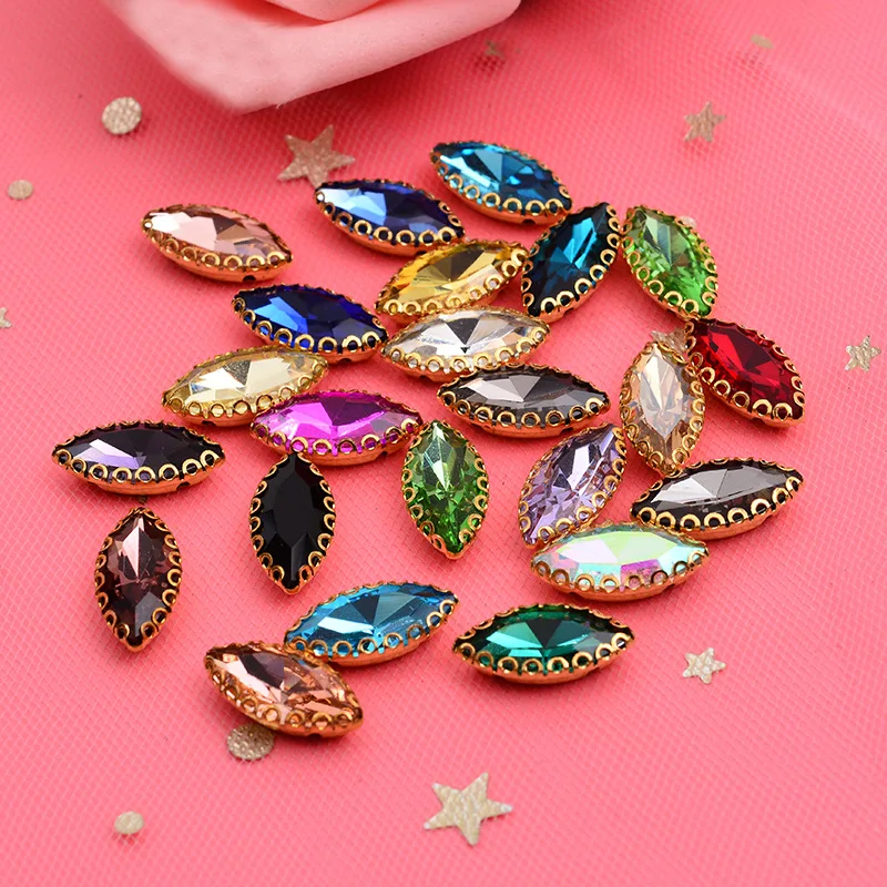 Claw Rhinestones Mix Color Horse eye  Flatback Sewing Rhinestones Shiny Crystals Stones Gold Base Sew On Rhinestones For Clothes