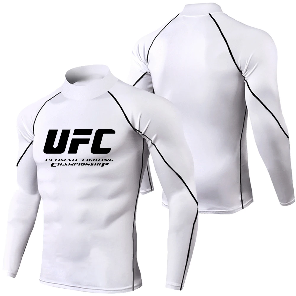 UFC Men's New Fighting Tight Elastic Long Sleeve T-shirt Summer Outdoor Sports Fitness Short and Long Street Jogging Top