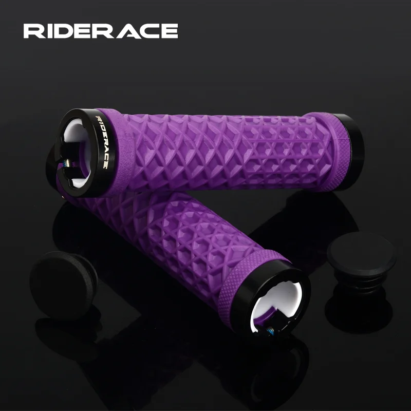 RIDERACE Bicycle Handlebar Grips Soft Rubber MTB Mountain Bike Lock on Handle Bar Cover Shockproof Anti-Slip Ergonomic Cycling