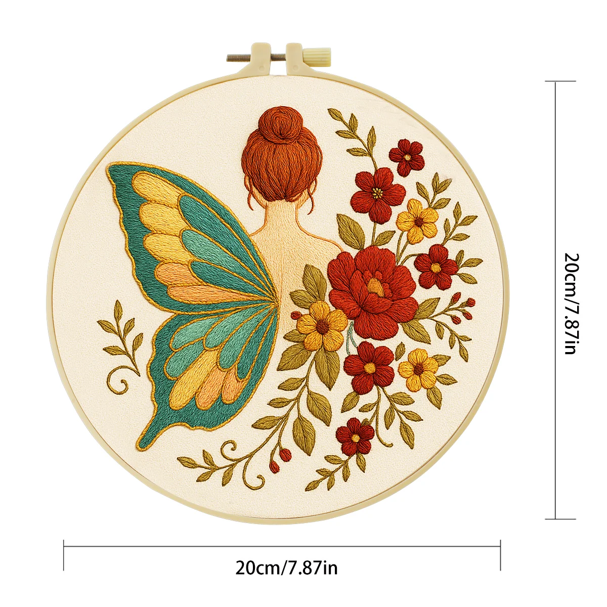 1 Stück 20X20CM/15X15CM 7,87/6,3 Zoll Schmetterling Blume Frauen-Stickerei Starter-Kit DIY-Kit DIY-Stickerei-Set Handarbeiten – Detail 4