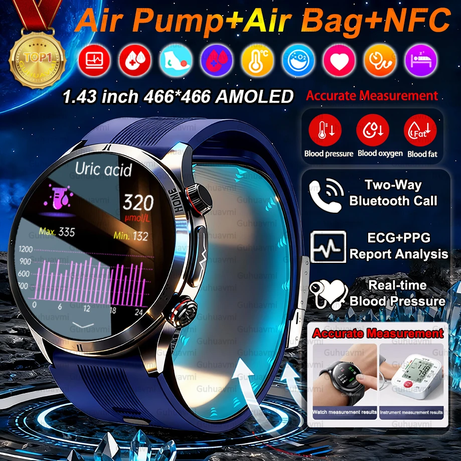 

2026 New Smart Watch Air Pump Uric Acid True Accurately Blood Pressure ECG+PPG Health Watch Men Fitness Sports Airbag SmartWatch