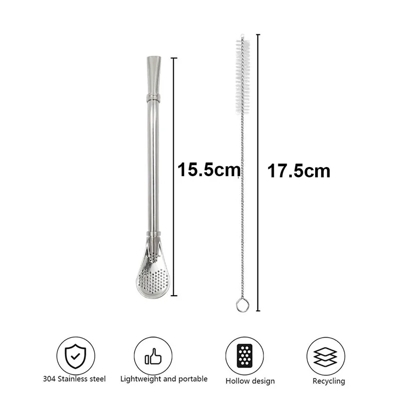 3Pcs Detachable Bombilla Filter Straw Set Yerba Mate Drinking Straw Reusable Drinking Spoon Straws with Filter and Clean Brushes