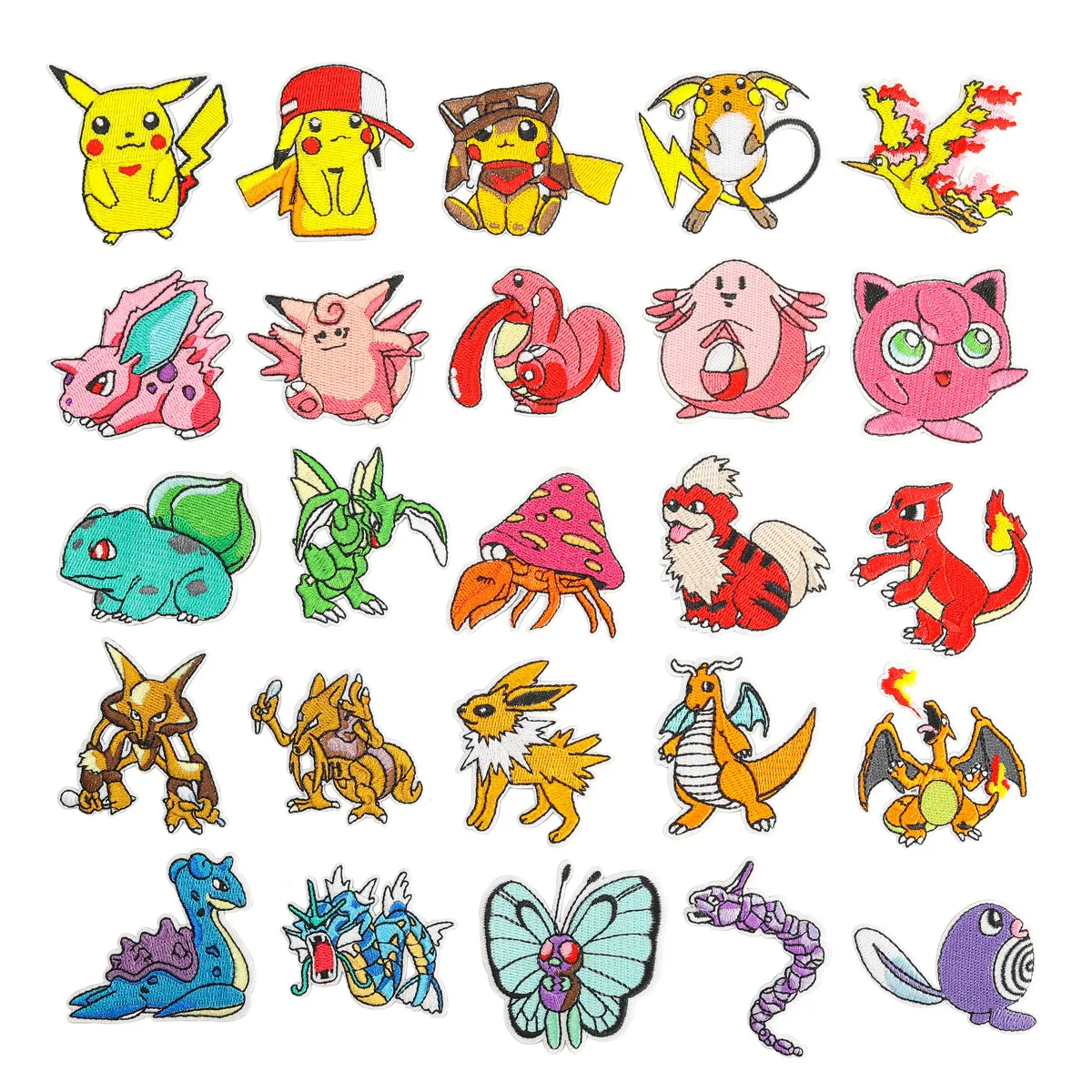 25 Pcs Cartoon Pokemon Pikachu Game Monster Character DIY for Sew Clothing Iron on Adhesive Embroidery Patches Coat Appliques