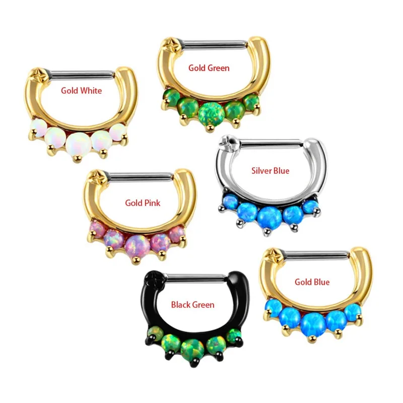 1PC Opal Nose Ring Ear Septum Piercing Gem Ball BCR Piercings CBR Helix Tragus Labret Rings Piercings Body Jewelry
