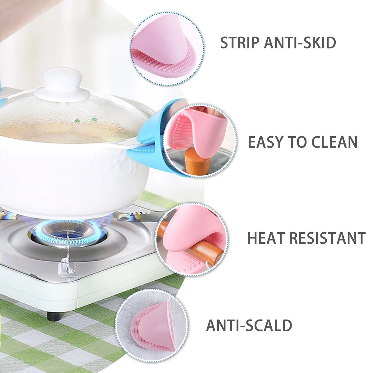 

2pcs Silicone Oven Mitts Heat Resistant Anti-Scald Anti-Skid Kitchen Gloves For Baking Hot Pot Grilling Bbq Use (Random Color)
