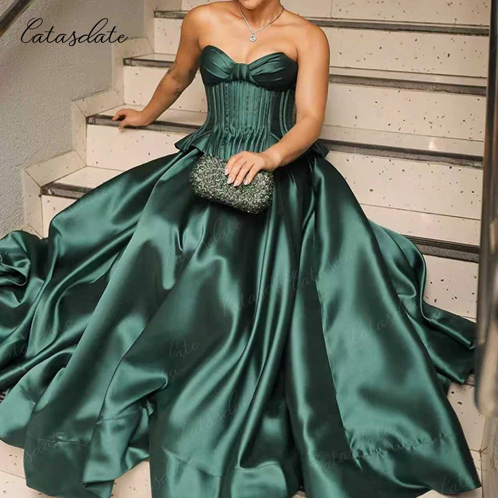 فستان سهرة رسمي من Catasdate A Line فستان حفلات من الساتان مطوي فيستدوس دي فييستا للنساء فيستدوس دي فييستا مخصص