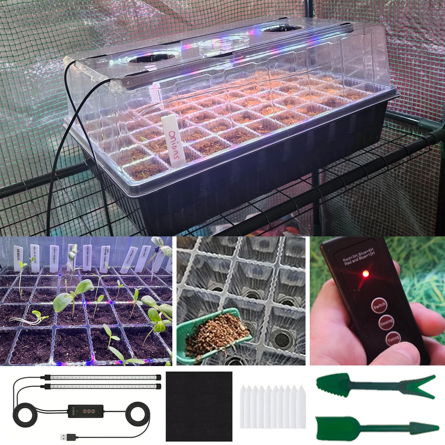 

60-ячеечный автоматический лоток для полива рассады, оснащенный светом для выращивания растений и интеллектуальным таймером, лоток для рассады для проращивания растений