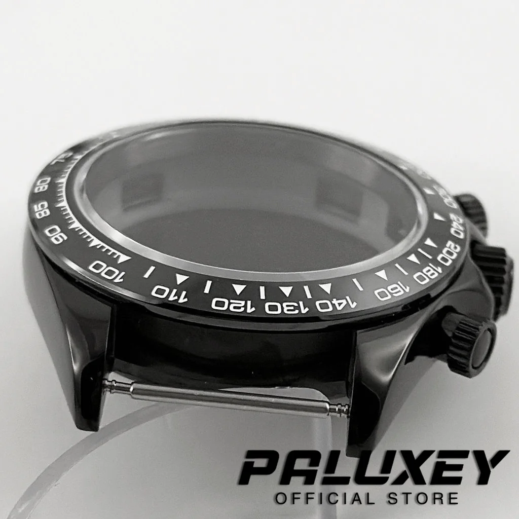 PVD Black VK63 40mm Chronograph Indices Ceramic Bezel Sapphire Crystal Watch Case Watch Parts for VK63 VK63A Quartz Movement