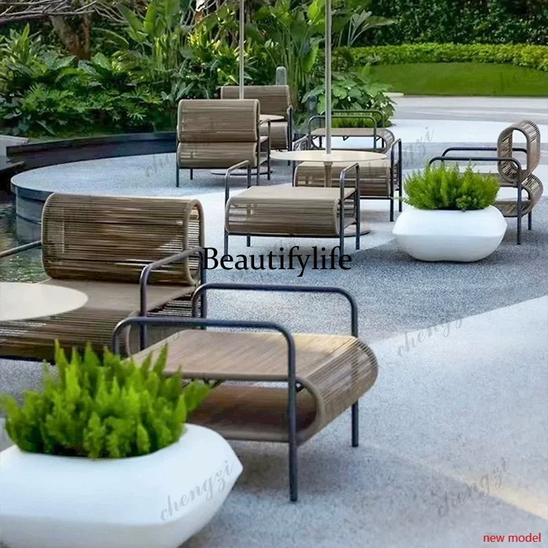 Conjuntos de Muebles de Jardín de Ratán Nórdico, Conjuntos de Muebles de Jardín Minimalistas, Sillón para Exteriores, Muebles de Jardín AB0