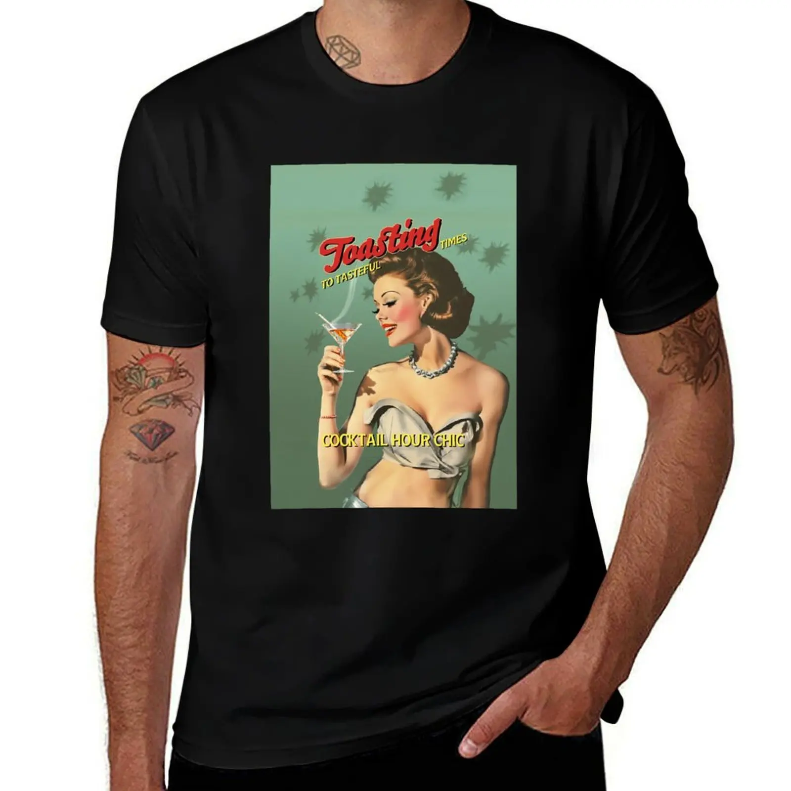 

Retro Poster - Cocktail Hour Chic T-Shirt shirts graphic oversizeds tops heavyweight t shirts for men