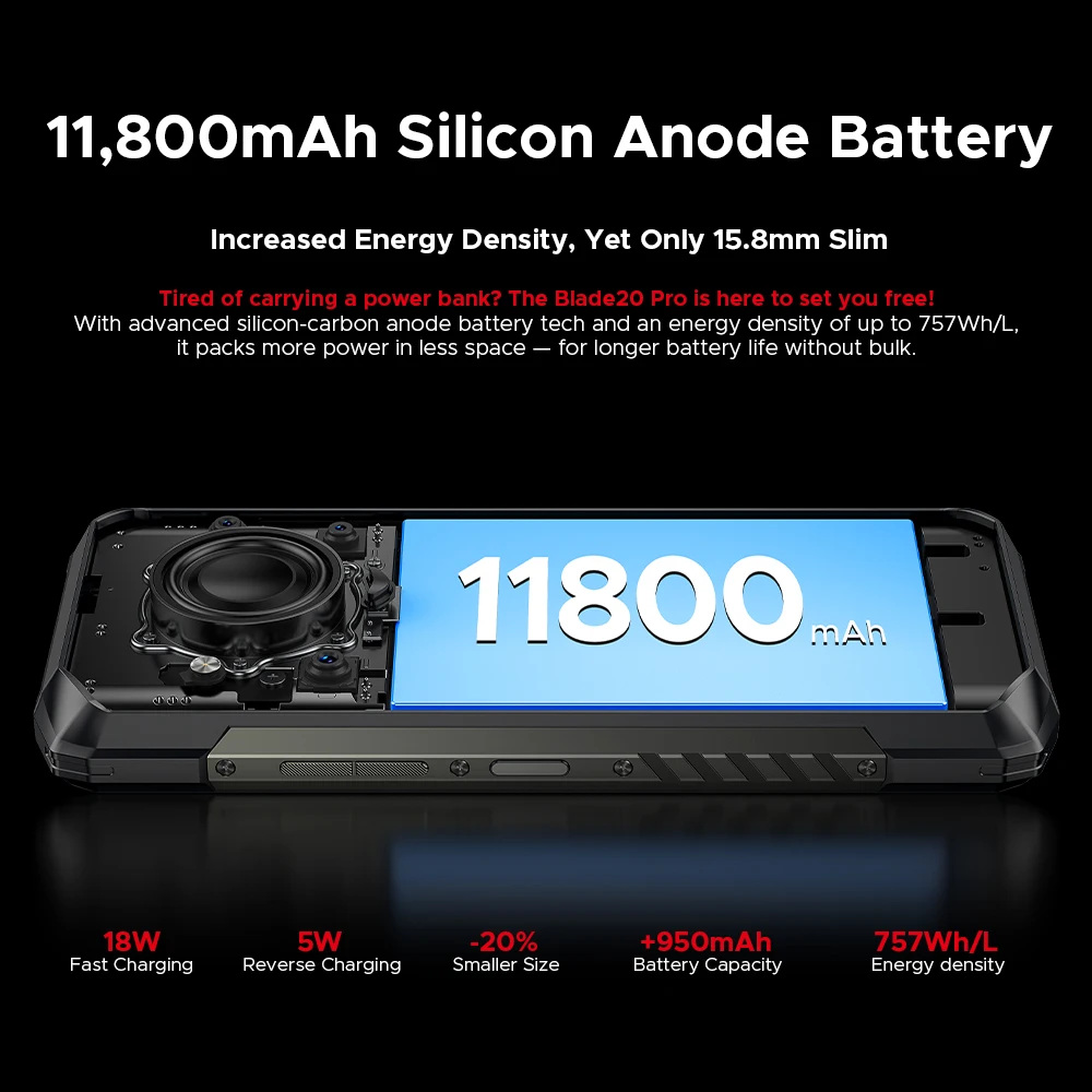 الإصدار العالمي DOOGEE Blade20 Pro هاتف متين 6GB 256GB 6.6 ''عرض 11800mAh بطارية 125dB مكبر صوت 50MP كاميرا NFC أندرويد 15