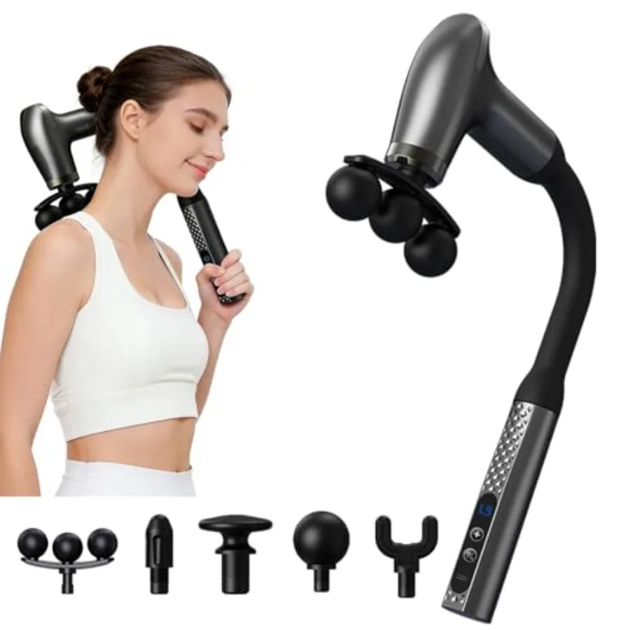 

Massage Gun with Extension Handle and 3-Ball Head for Deep Tissue Back Muscle Massager with Multi Head Hand Helds Massager for