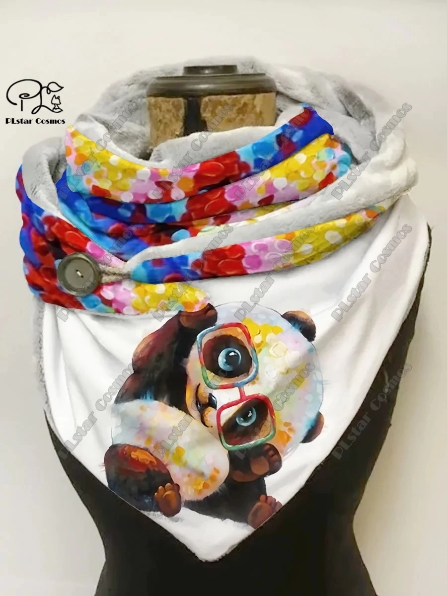 3D printed animal series cute panda and polar bear pattern printed warm shawl scarf spring and winter small triangle scarf