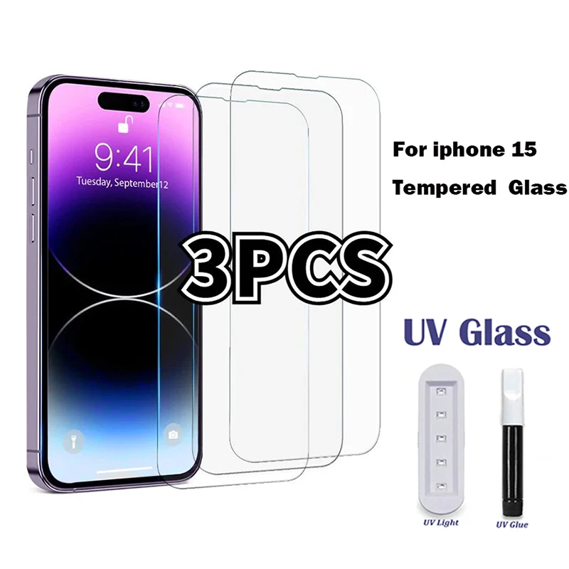 

For iphone 15 Pro Max Tempered Glass UV Screen Protector Apple 14 Plus 12 13 Mini X XS XR 11 Pro Max 14pro Protective Glass Film