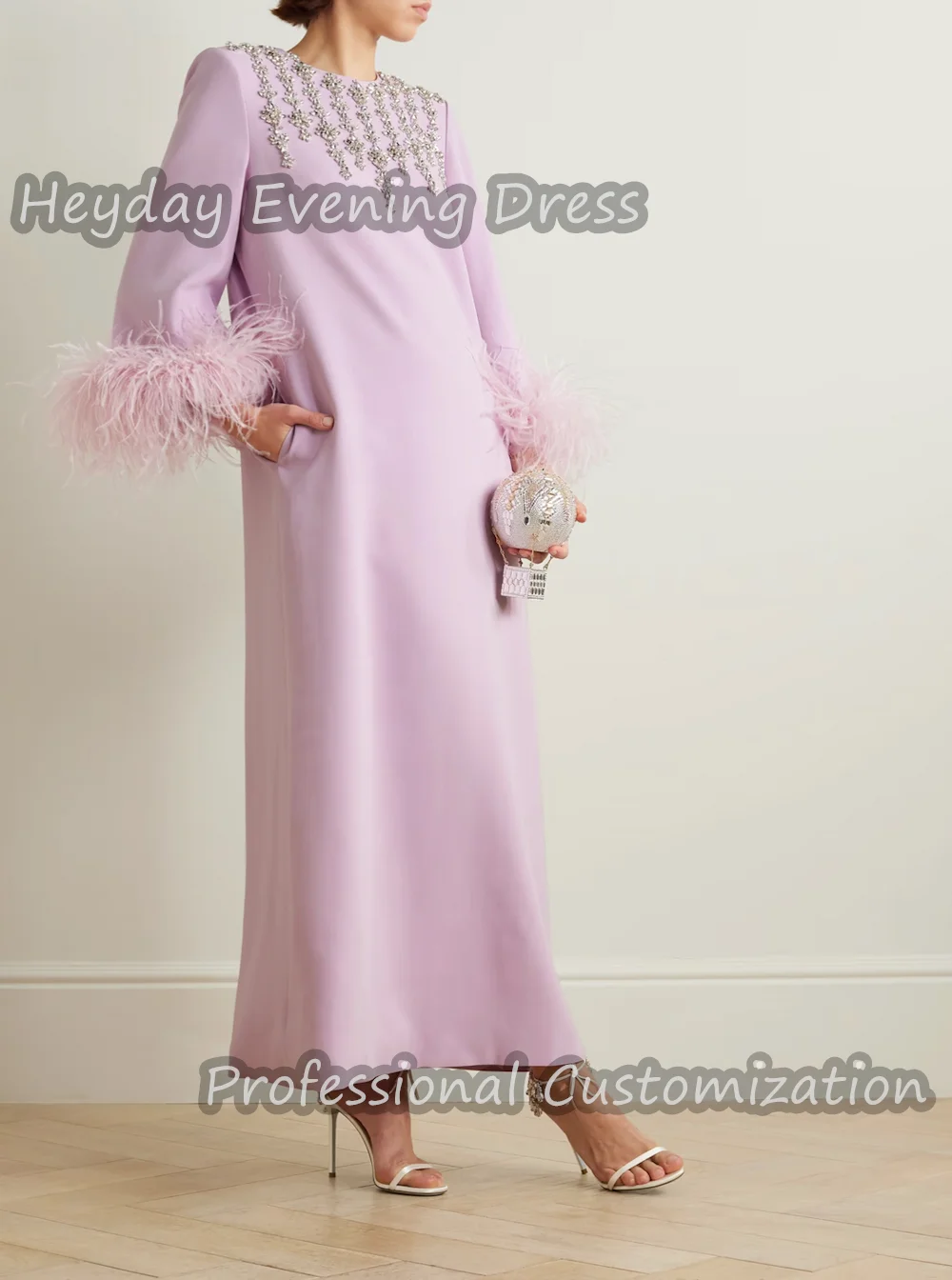 Heyday o-collo Saudi Beaded Prom Party Gown Crepe maniche lunghe lunghezza alla caviglia dritto elegante vestito Sexy per donna di lusso 2024