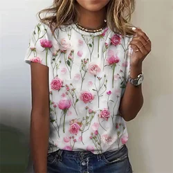 Summer Flower Rose 3D Print T-shirts Women Streetwear Casual Fashion Y2k Short Sleeve T Shirt O-neck Tees Tops Clothing