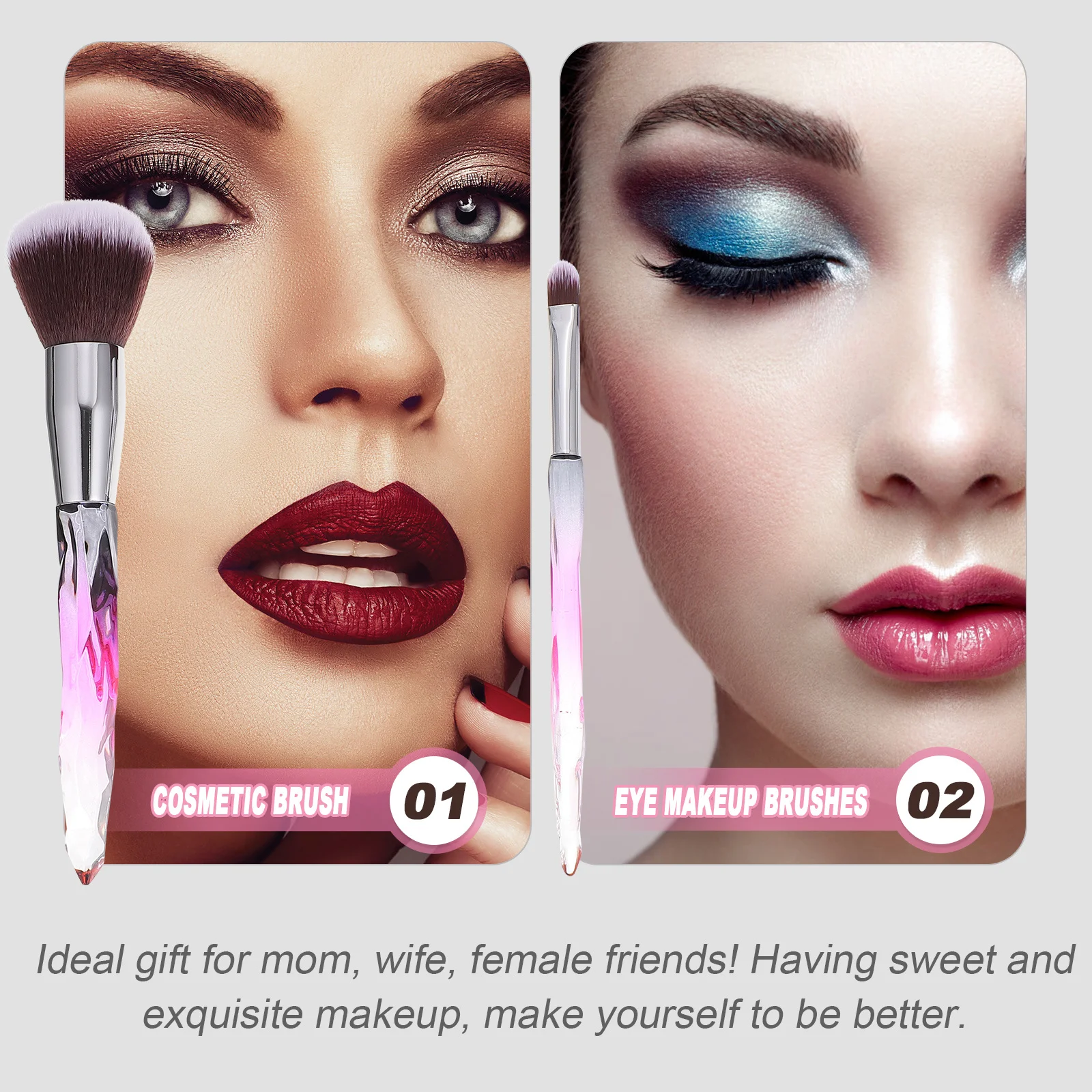 

10Pcs Makeup Brush Set Crystal Handle Premium Fiber Powder Eyeliner Blending Contouring Kit for Women