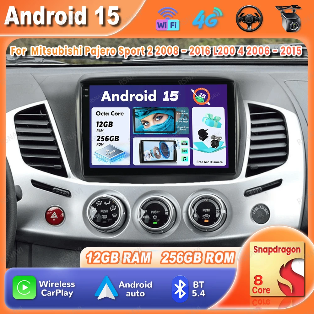 

Автомобильный радиоприемник Android 15 для Mitsubishi Pajero Sport 2 2008-2016 L200 4 2006-2015 GPS Viedo Player DSP Stereo Qualcomm BT QLED